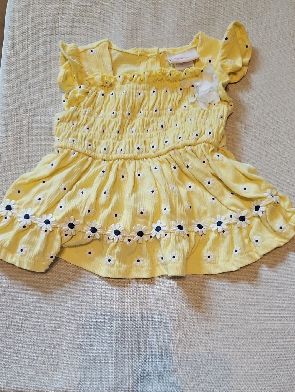 Little Lass Yellow Daisy-Trim Smocked Dress